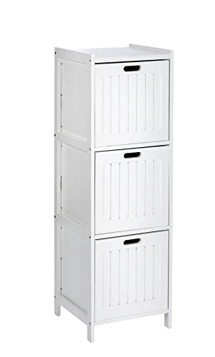 WENKO Regal Oslo 3 Schubladen, Echtholz - Badregal im Landhausstil, Holz, x 112 x cm, Weiß im Sale